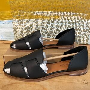 Lucky Brand Danuka Woven Flat Black Slip On Leather Womens Sandal